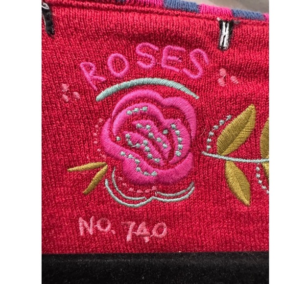 Gudrun Sjoden Roses Embroidered Button Front Cardigan Red Pink Floral‎ SM/Medium - Picture 6 of 12